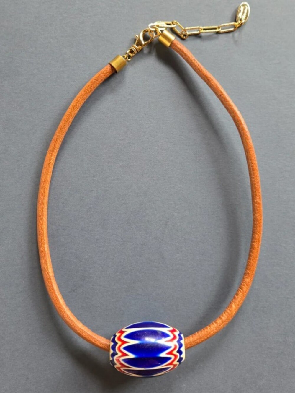 SALE! Meredith Waterstraat African Chevron Trade Bead Leather Necklace Antique